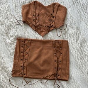 Lace up front skirt set
